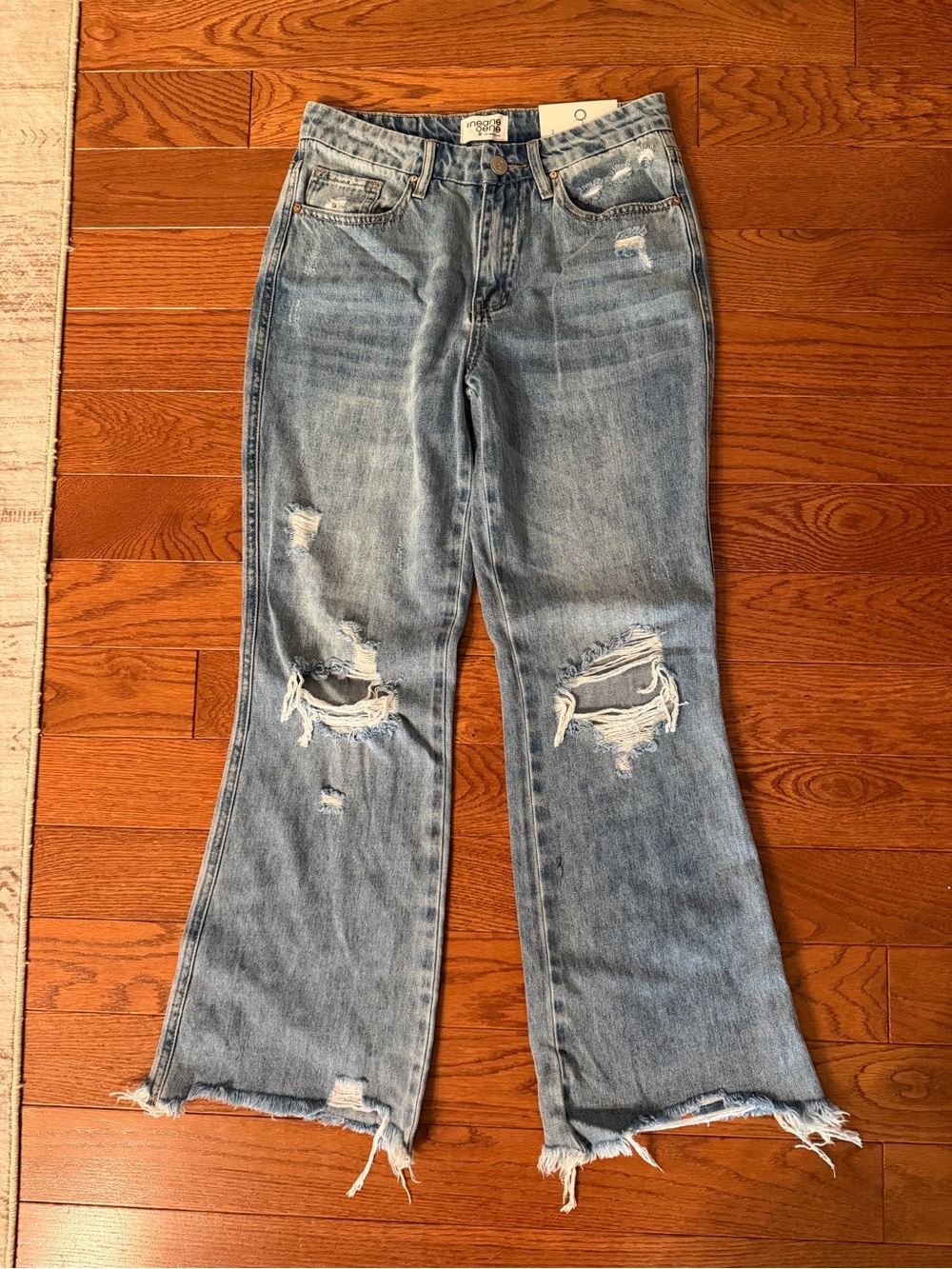 Distressed High-Rise Flare Jeans - Light Blue